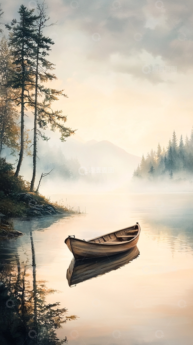 高清大图下载【趣麦麦图】晨雾中的静谧湖畔