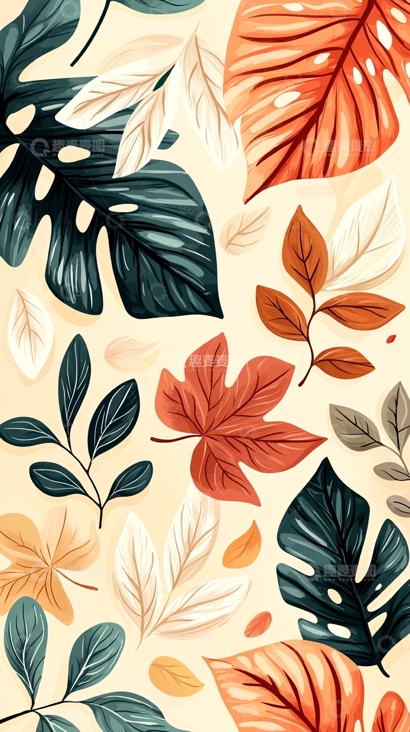 高清大图下载【趣麦麦图】秋叶图案背景素材