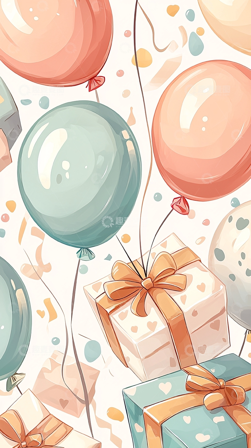 高清大图下载【趣麦麦图】气球礼物庆祝节日背景图