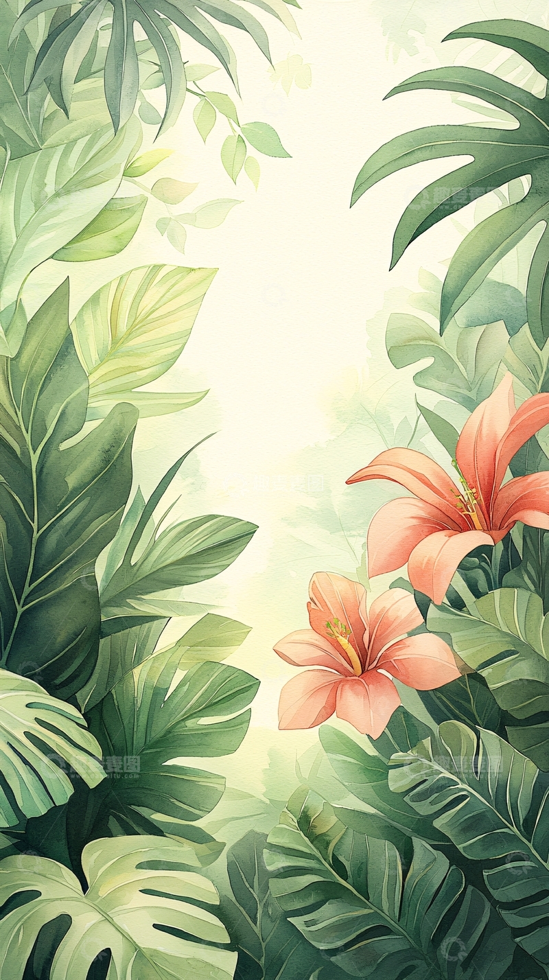 高清大图下载【趣麦麦图】热带雨林花卉背景图