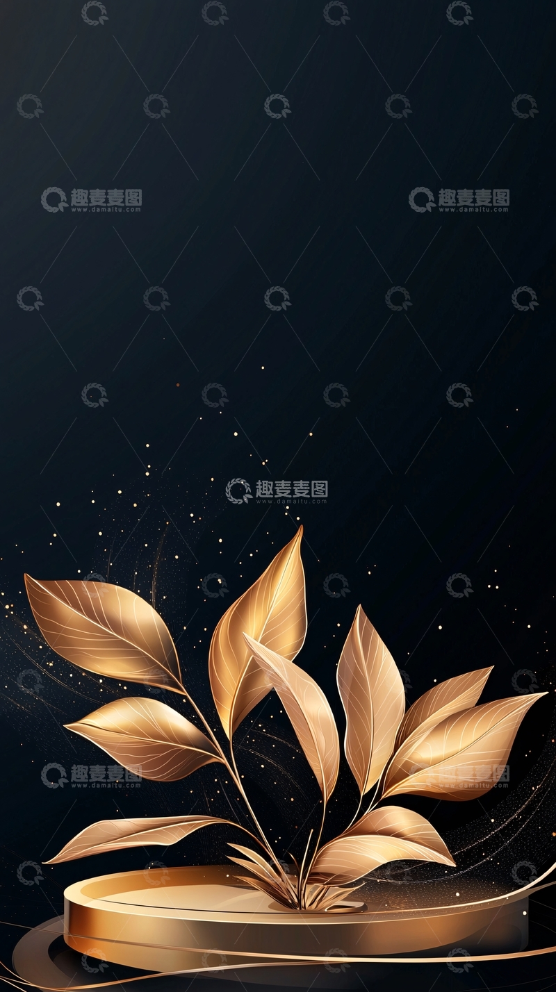 高清大图下载【趣麦麦图】金色叶子奖杯背景图