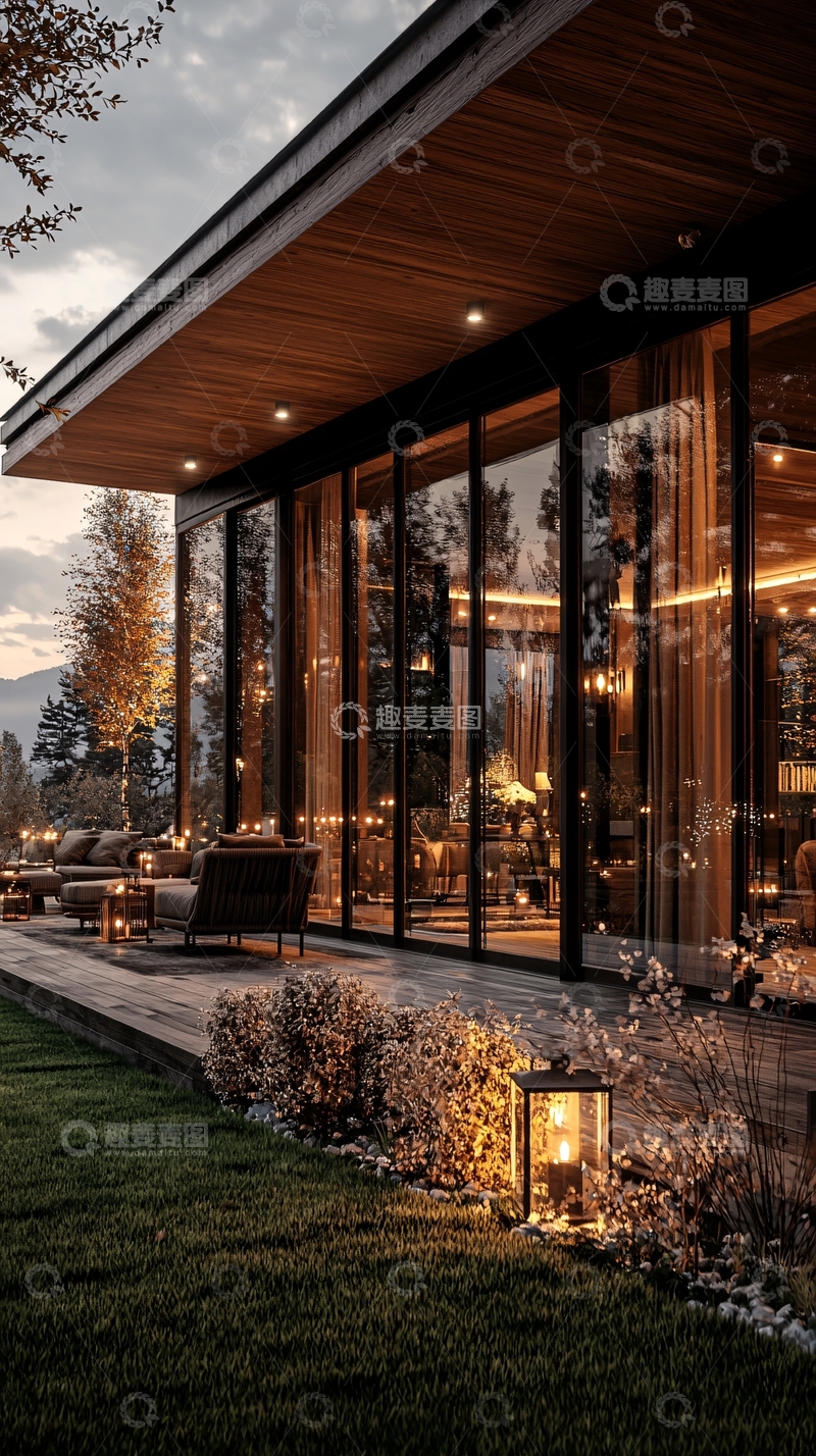 高清大图下载【趣麦麦图】现代别墅夜景庭院灯饰