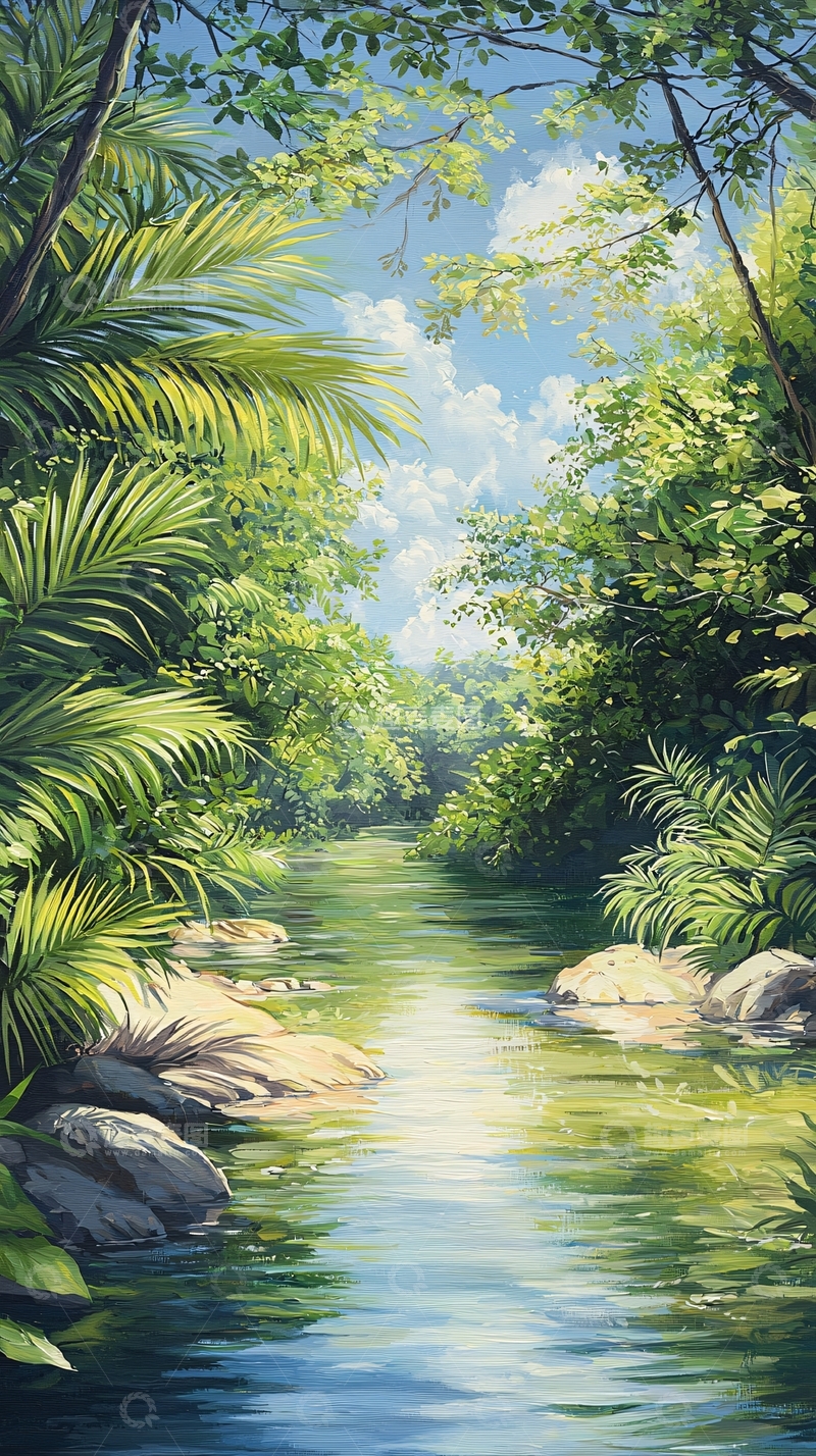 高清大图下载【趣麦麦图】热带雨林中的清澈小溪