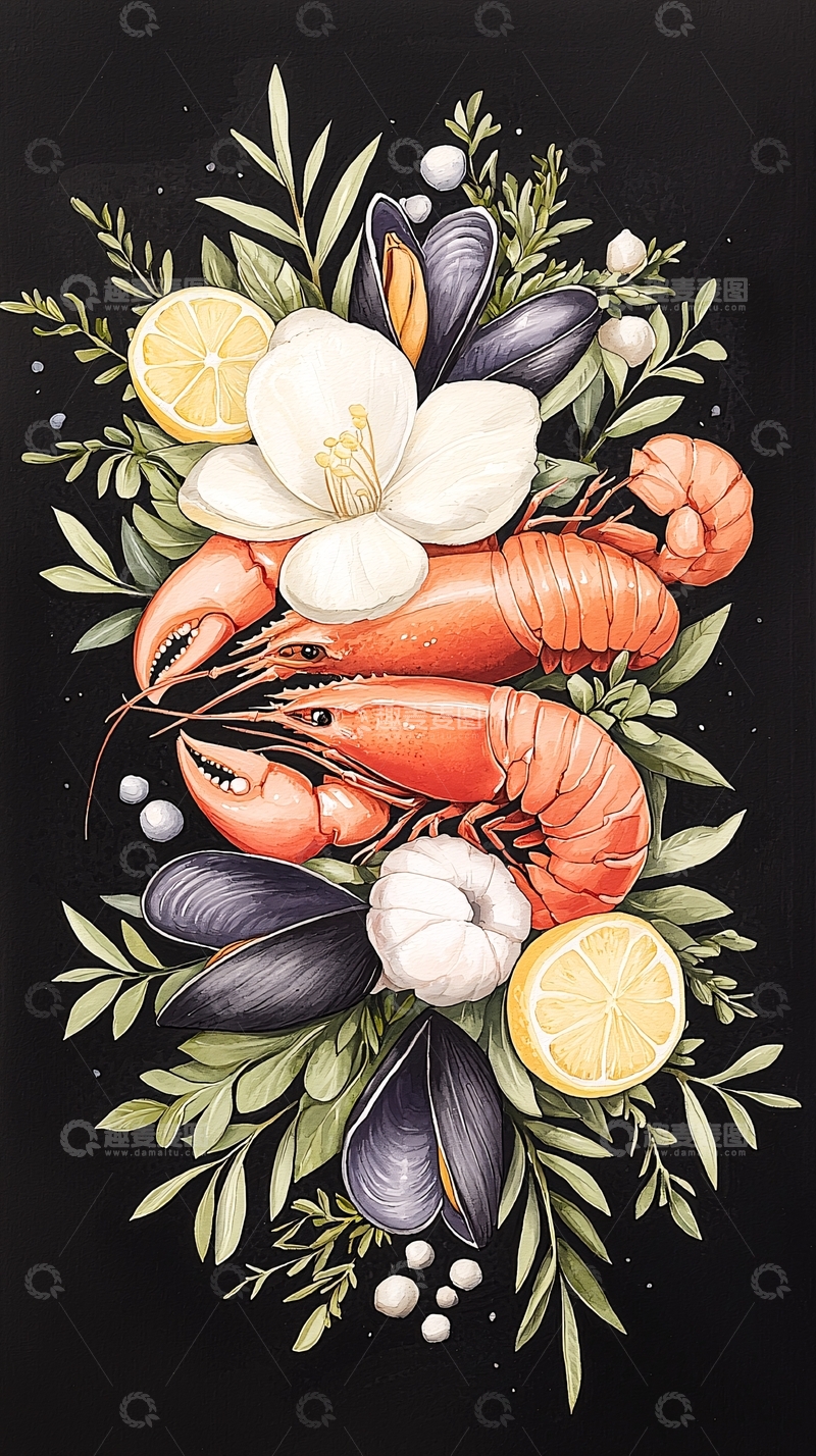 高清大图下载【趣麦麦图】海鲜花束插画艺术设计