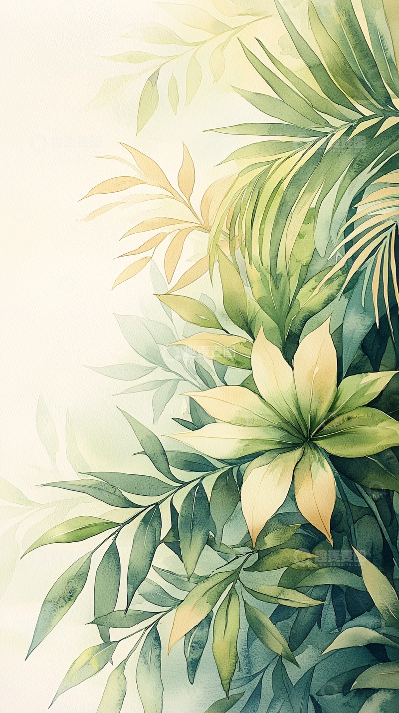 高清大图下载【趣麦麦图】热带植物手绘插画背景