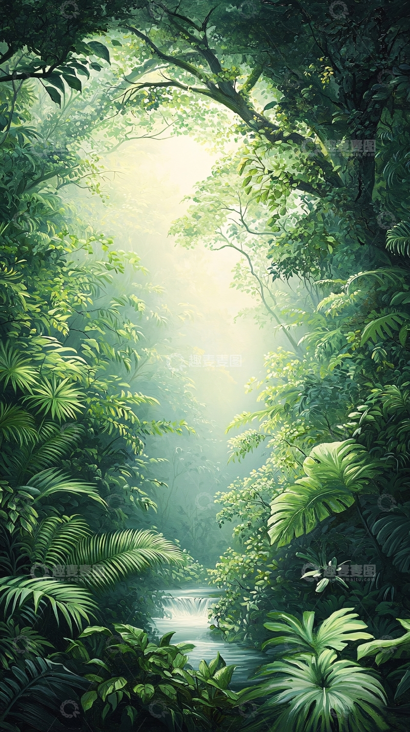 高清大图下载【趣麦麦图】热带雨林中的小溪