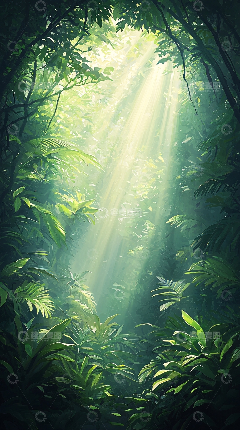 高清大图下载【趣麦麦图】阳光穿透丛林