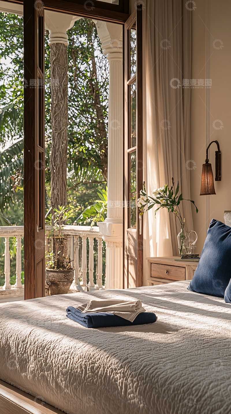 高清大图下载【趣麦麦图】阳光洒满卧室的温馨场景