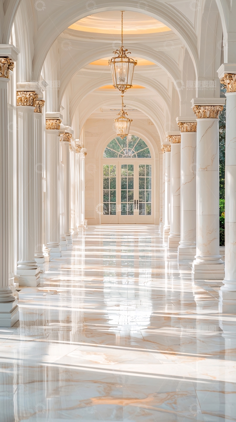 高清大图下载【趣麦麦图】豪华宫殿廊道大理石地面