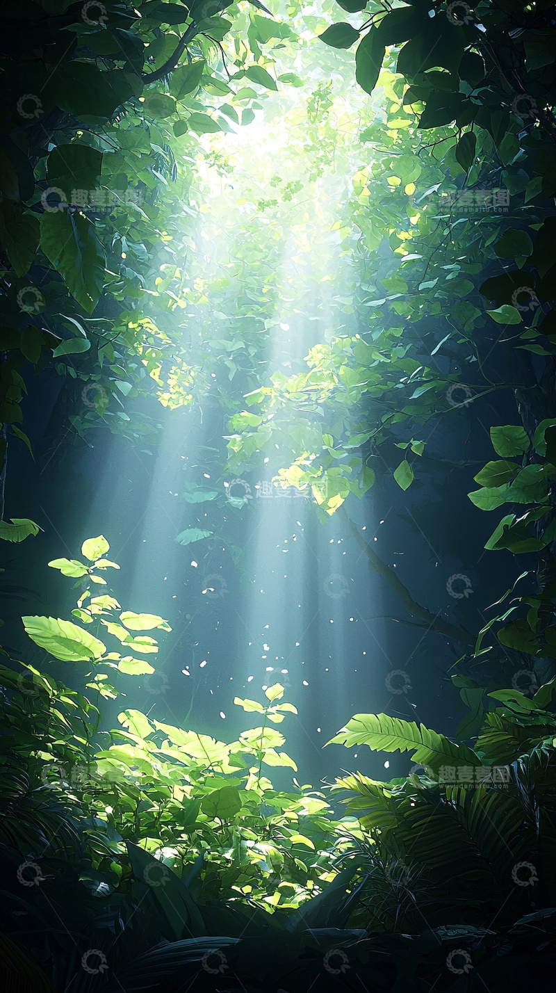 高清大图下载【趣麦麦图】阳光穿透森林树叶
