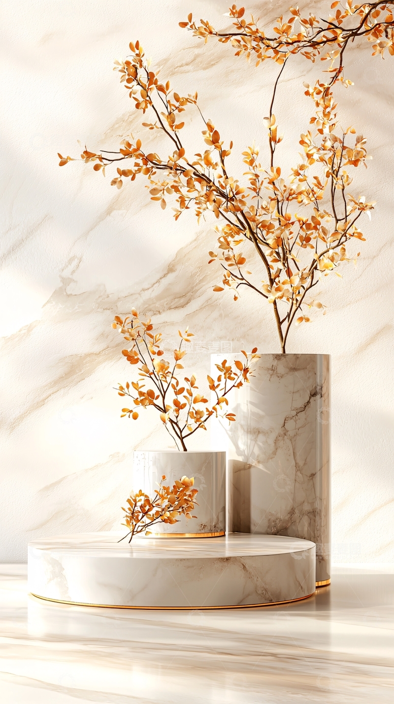 高清大图下载【趣麦麦图】-大理石台面上的花瓶与树枝装饰