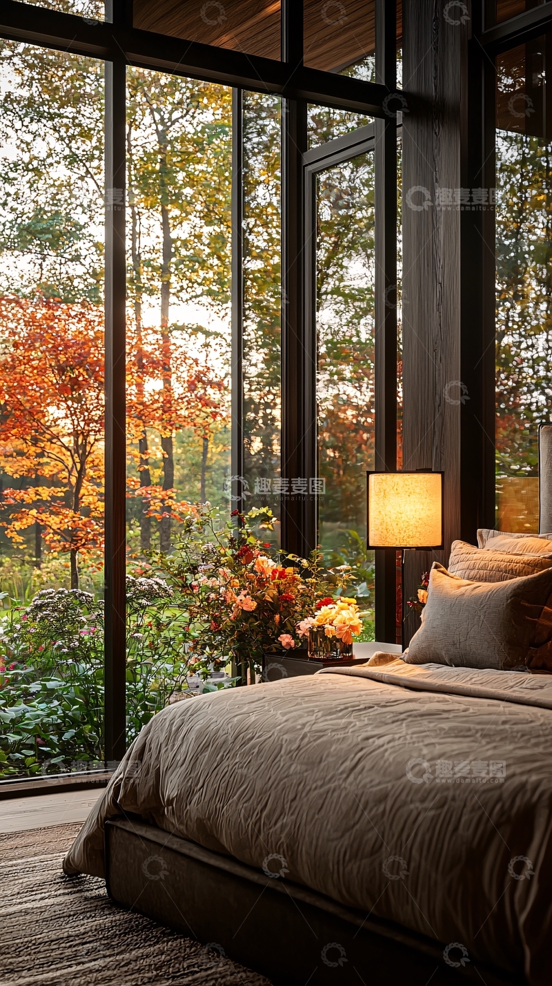 高清大图下载【趣麦麦图】秋日森林中的温馨卧室