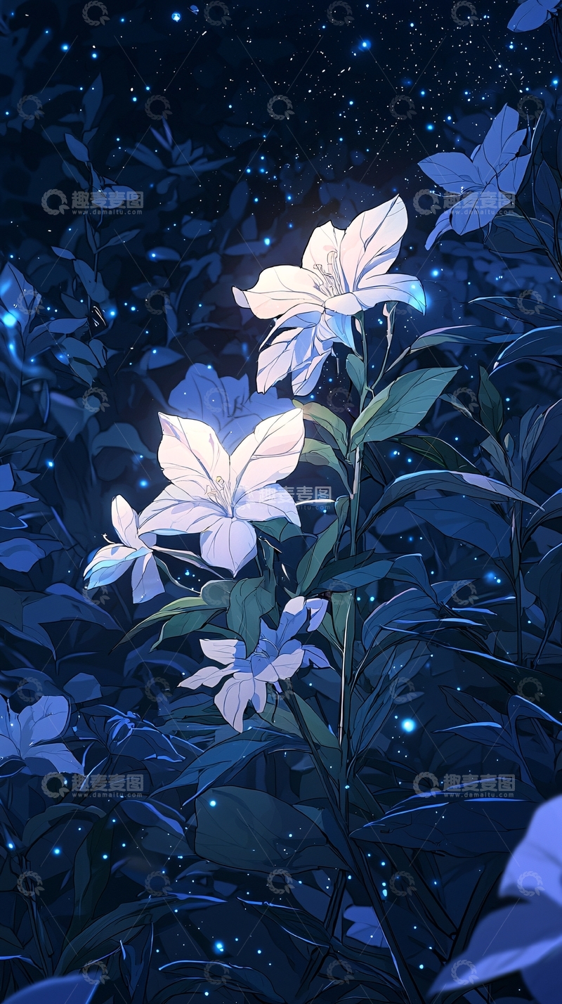 高清大图下载【趣麦麦图】夜色中的花朵与星辰