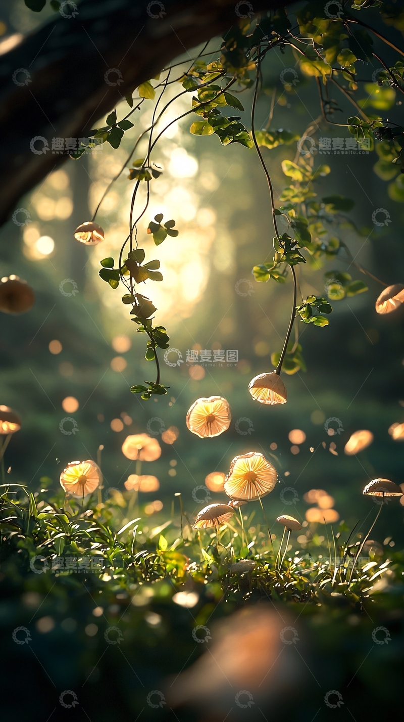 高清大图下载【趣麦麦图】阳光下的神秘蘑菇森林