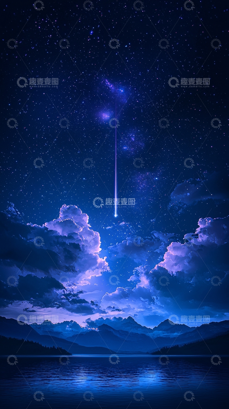 高清大图下载【趣麦麦图】夜空流星湖畔山景