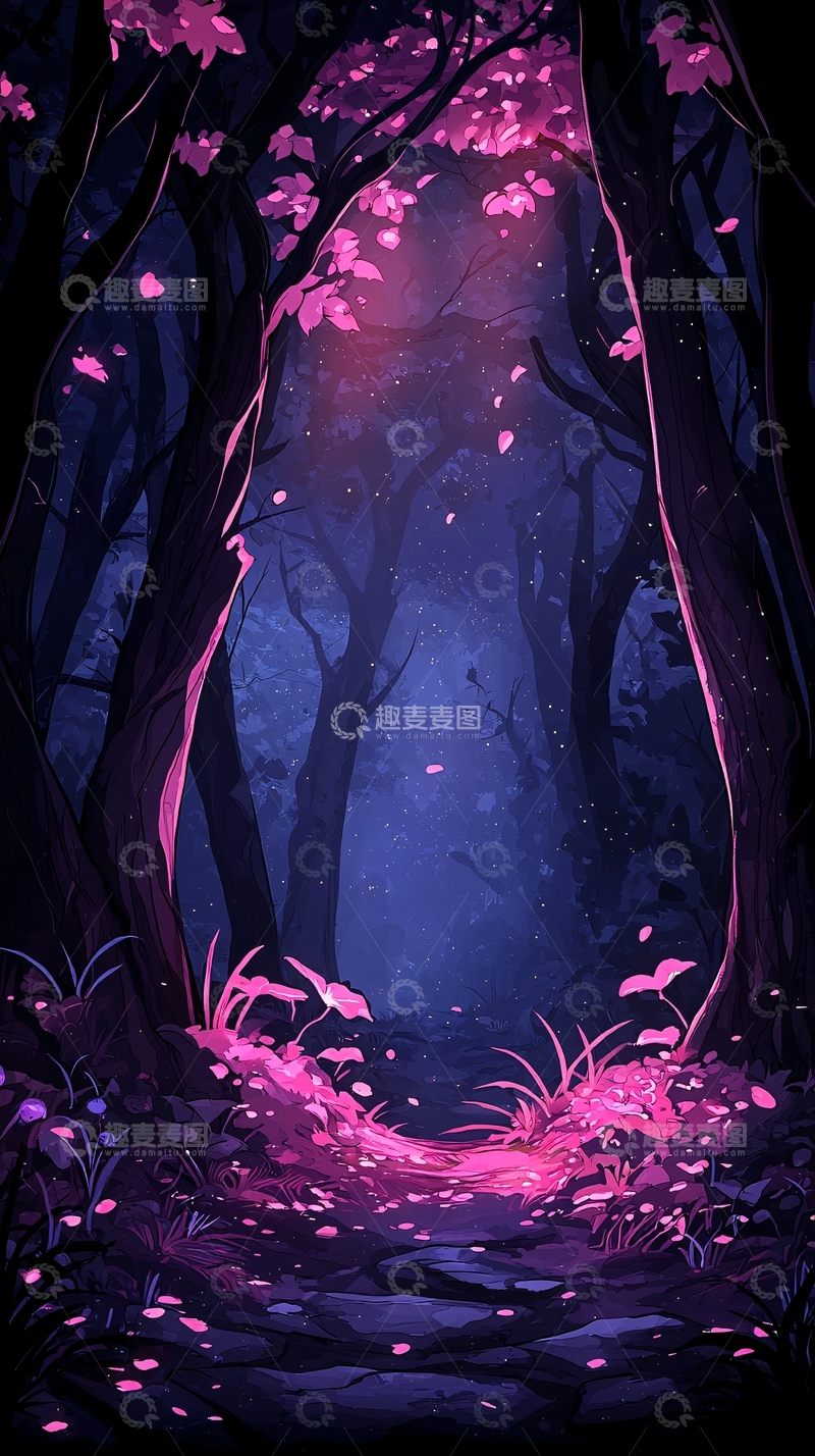 高清大图下载【趣麦麦图】梦幻森林夜景