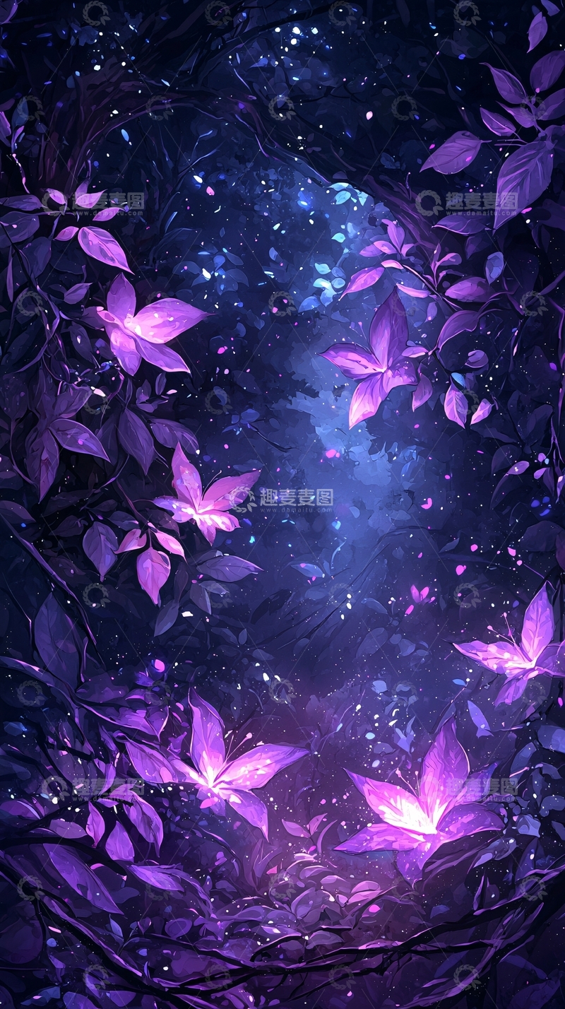 高清大图下载【趣麦麦图】梦幻紫色森林背景图