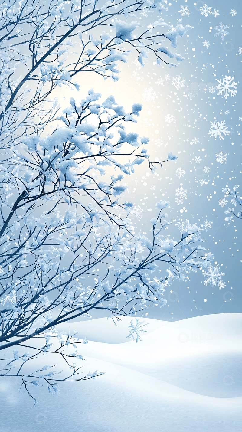 高清大图下载【趣麦麦图】冬日雪景树枝飘雪