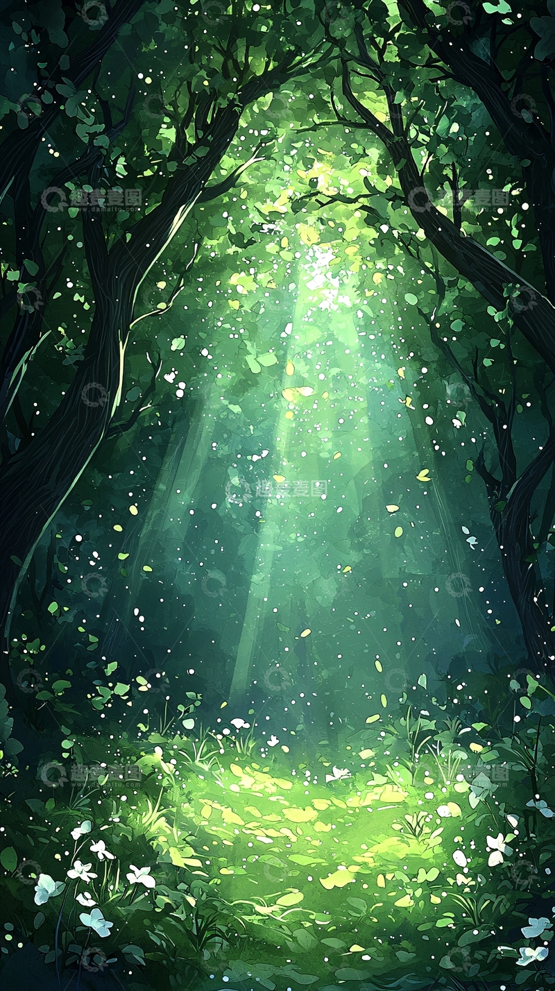 高清大图下载【趣麦麦图】森林中的阳光穿透树叶