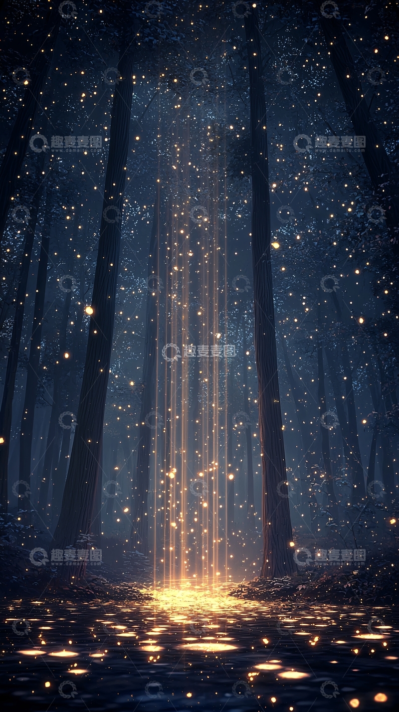 高清大图下载【趣麦麦图】梦幻森林中的光之雨