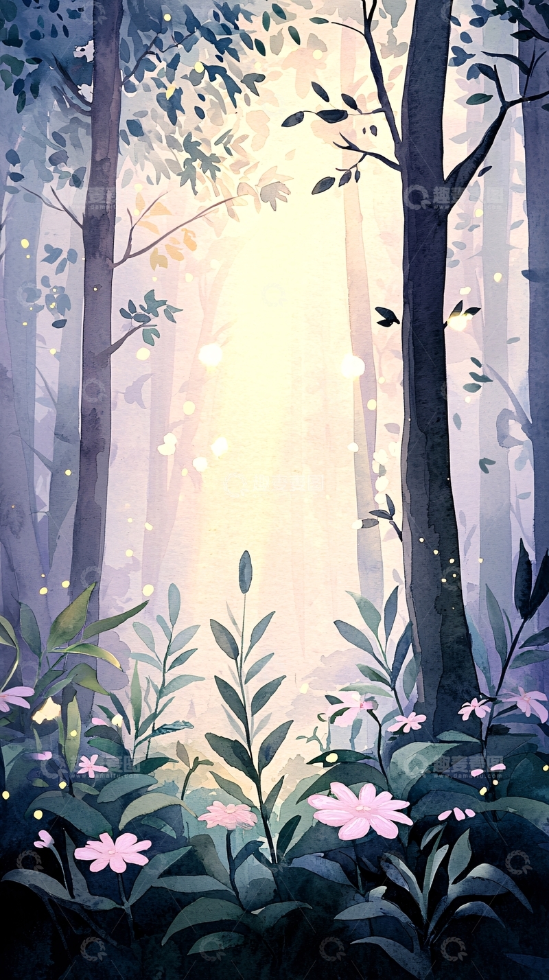 高清大图下载【趣麦麦图】梦幻森林光影下的花朵