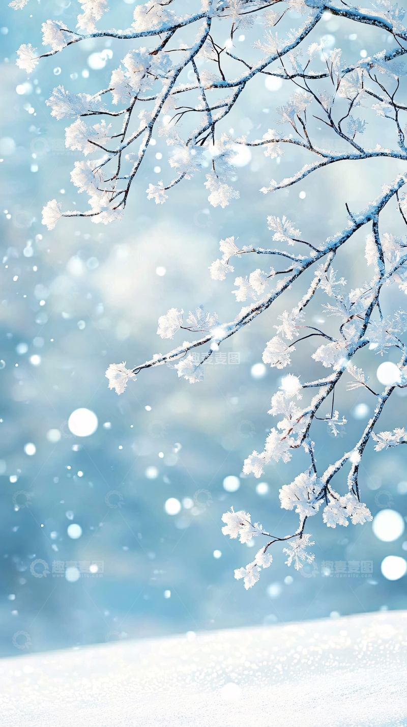 高清大图下载【趣麦麦图】冬日雪景树枝飘雪