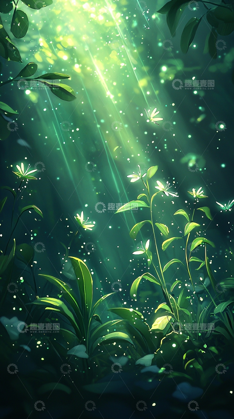 高清大图下载【趣麦麦图】梦幻森林光影下的花朵