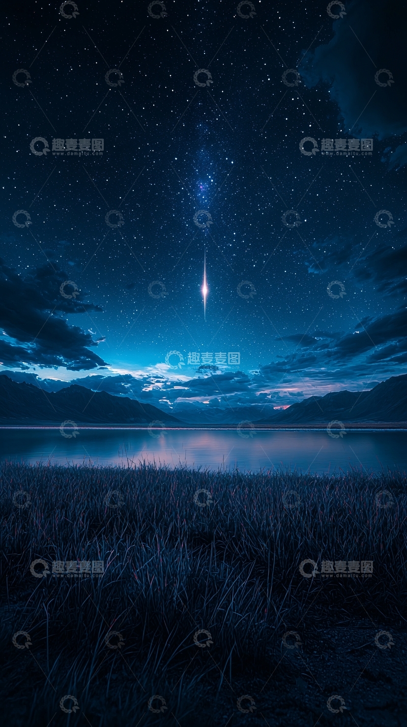 高清大图下载【趣麦麦图】夜空下的湖畔星空