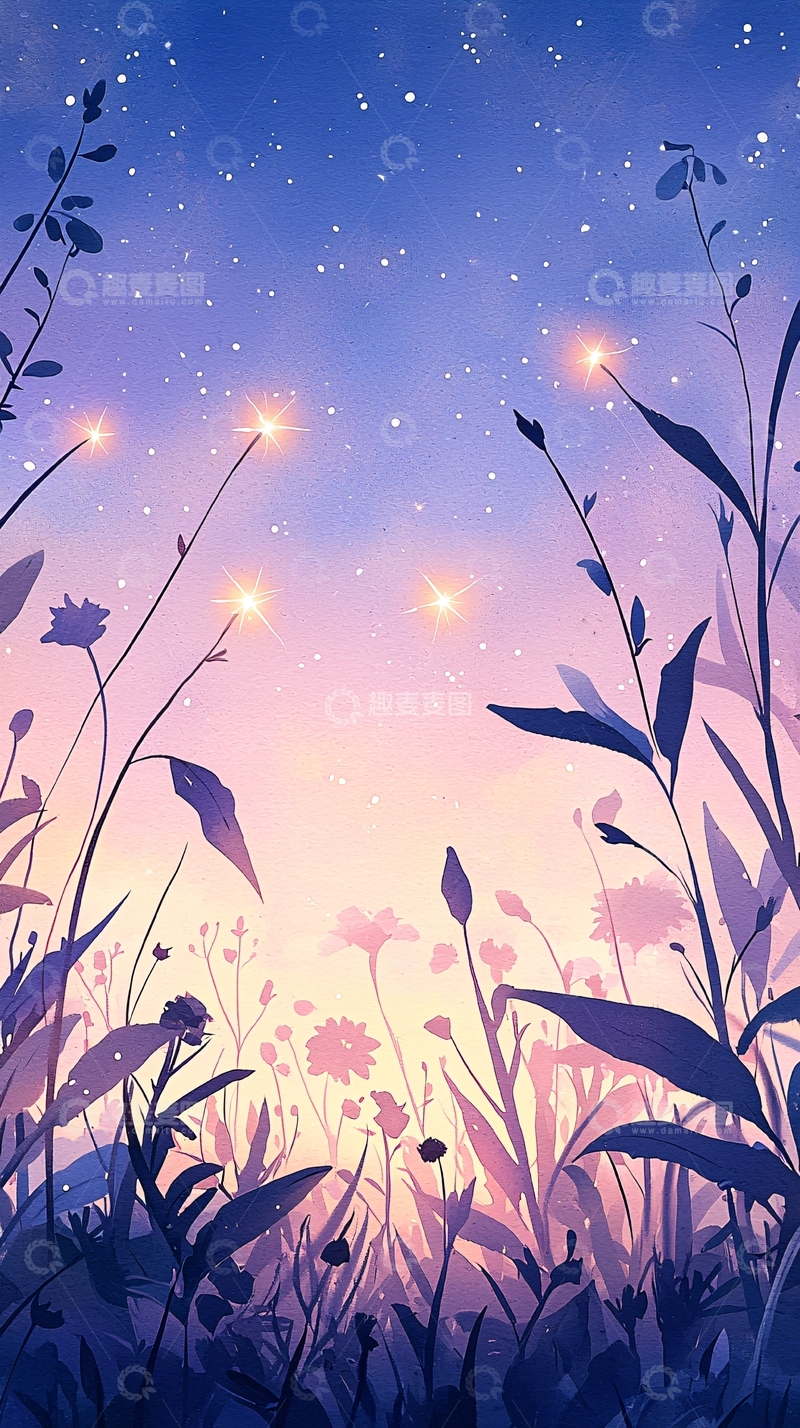 高清大图下载【趣麦麦图】梦幻星空下的野花