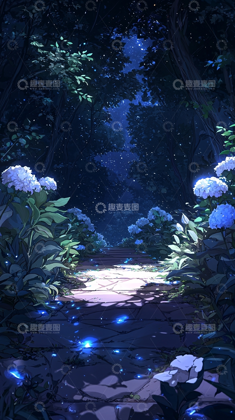 高清大图下载【趣麦麦图】夜晚森林小径