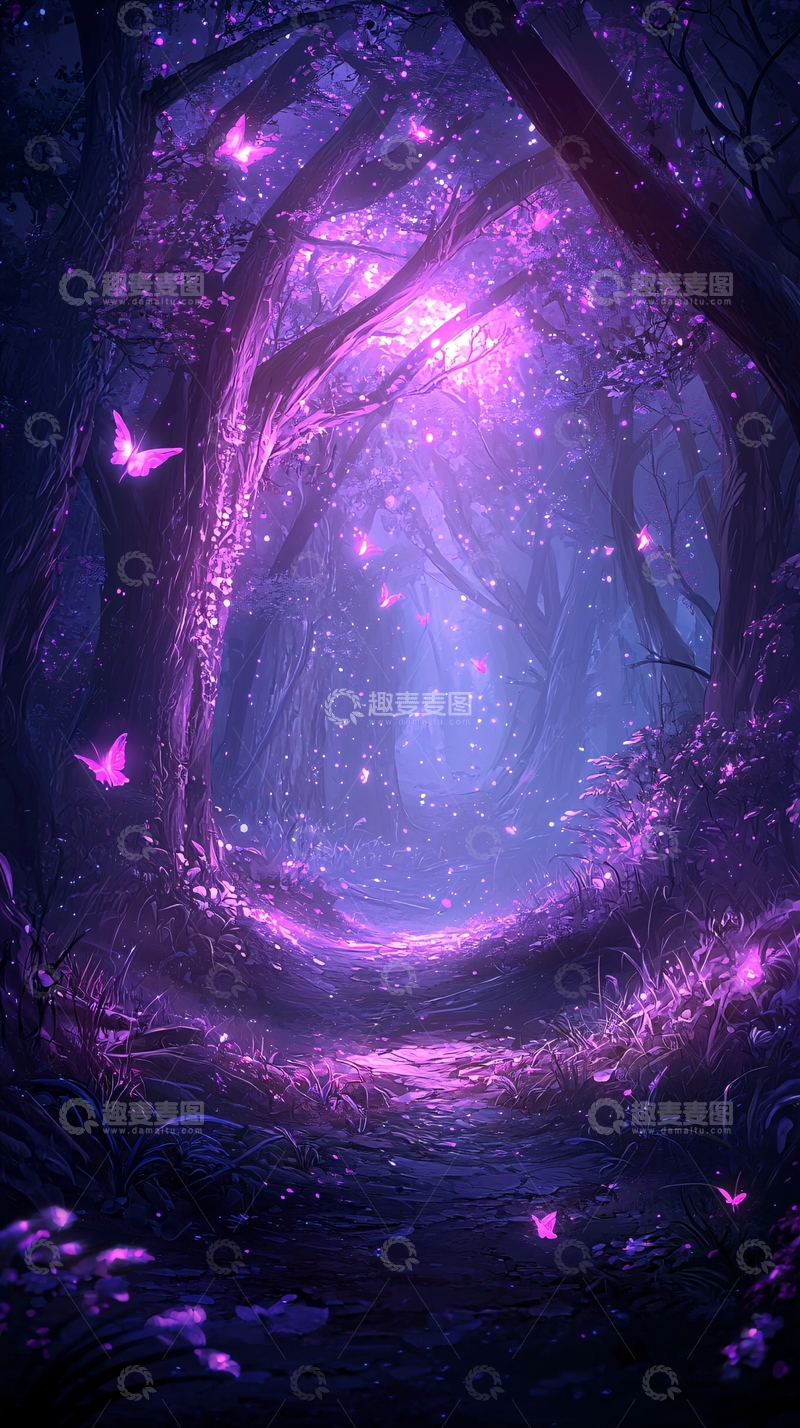 高清大图下载【趣麦麦图】梦幻紫色森林小径