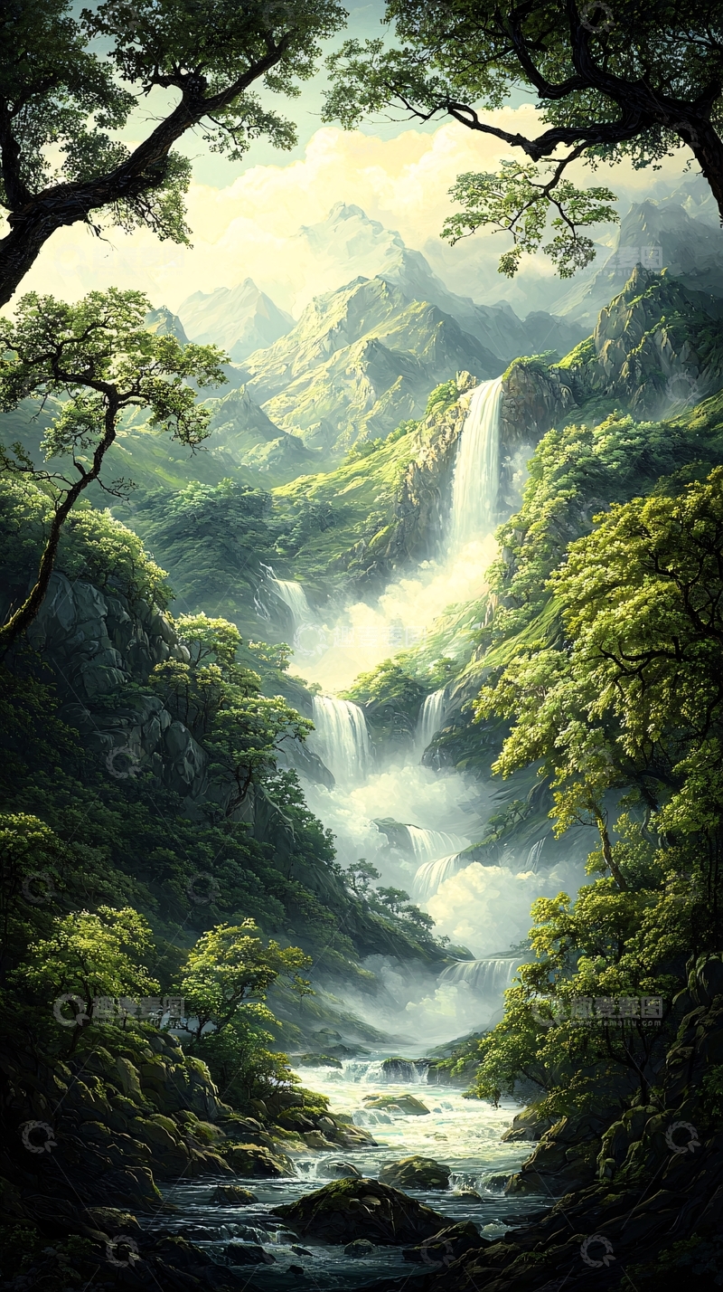 高清大图下载【趣麦麦图】山间瀑布溪流自然风光