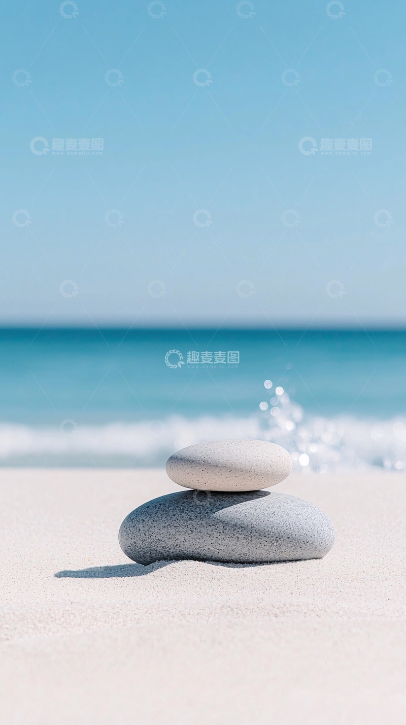 高清大图下载【趣麦麦图】海滩上的平衡石