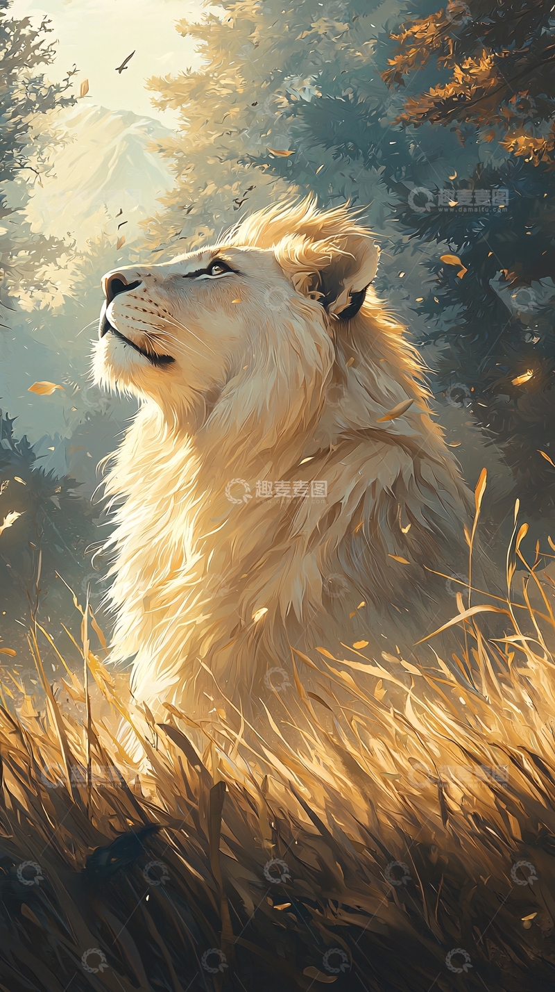 高清大图下载【趣麦麦图】金色狮子与秋日森林