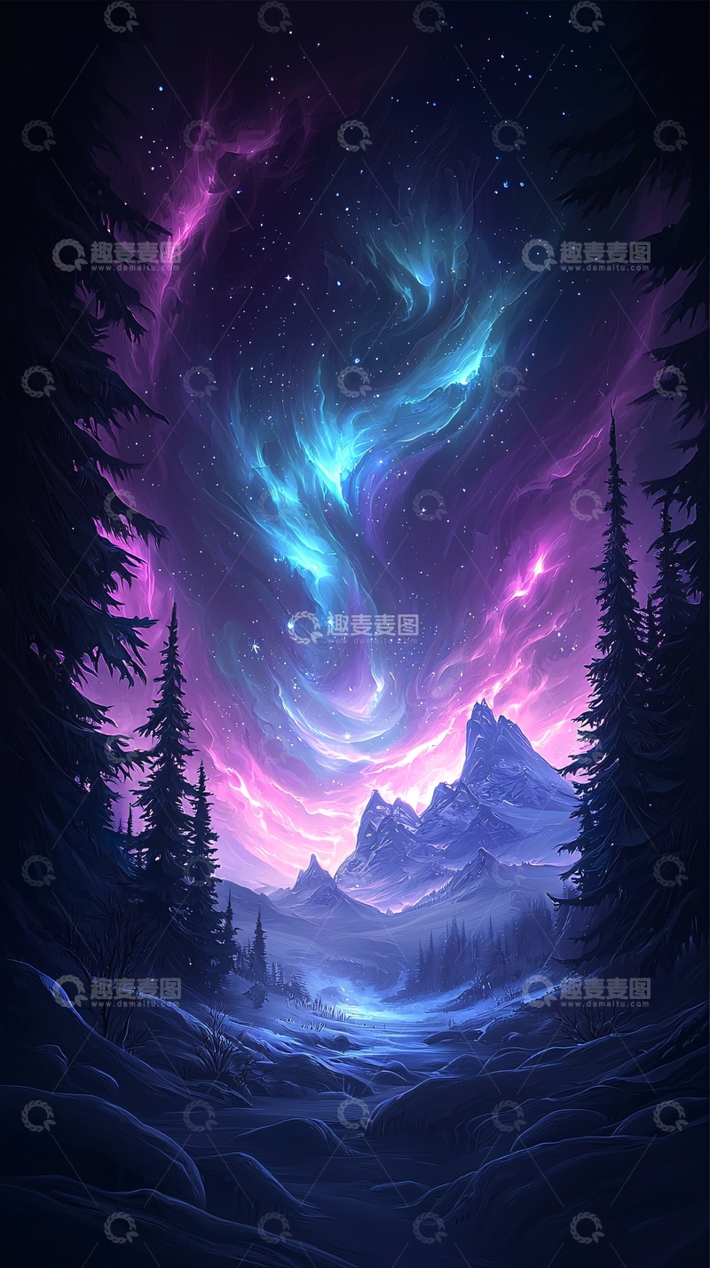 高清大图下载【趣麦麦图】梦幻星空下的山林夜景