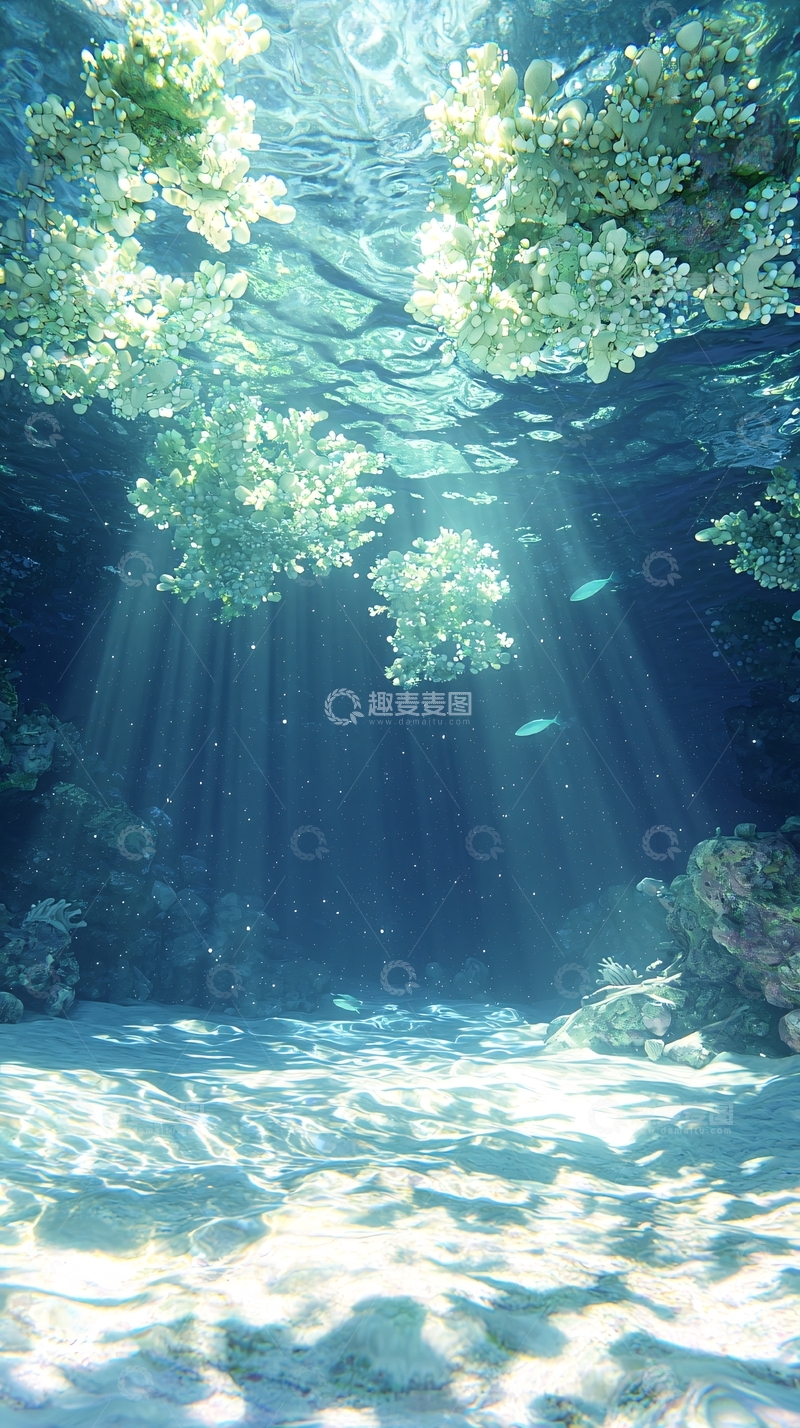 高清大图下载【趣麦麦图】海底阳光下的珊瑚礁