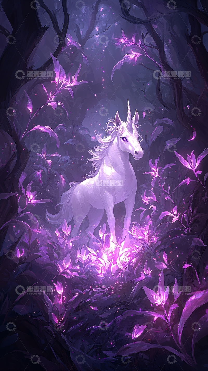 高清大图下载【趣麦麦图】梦幻森林中的独角兽