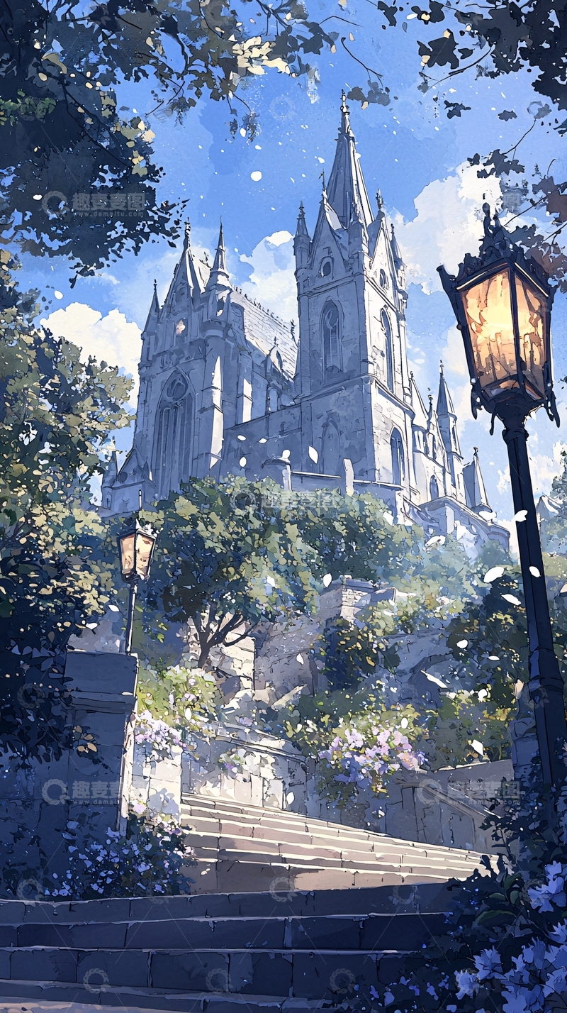 高清大图下载【趣麦麦图】古堡庭院光影