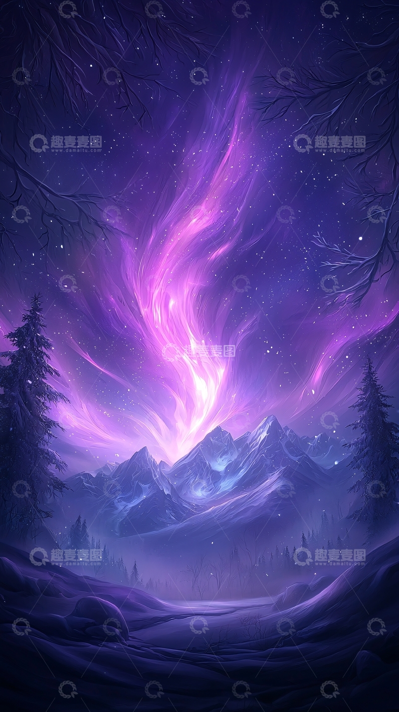高清大图下载【趣麦麦图】梦幻星空下的雪山奇观