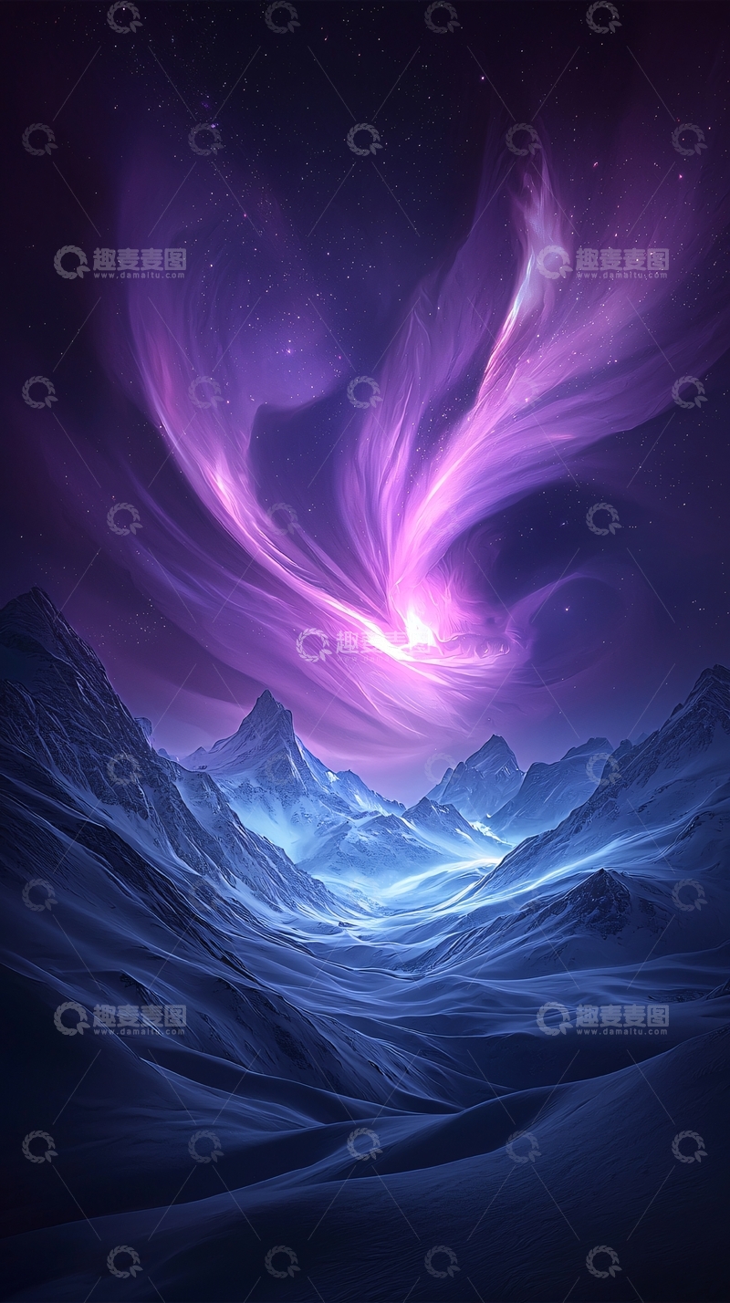 高清大图下载【趣麦麦图】梦幻星空下的雪山奇观