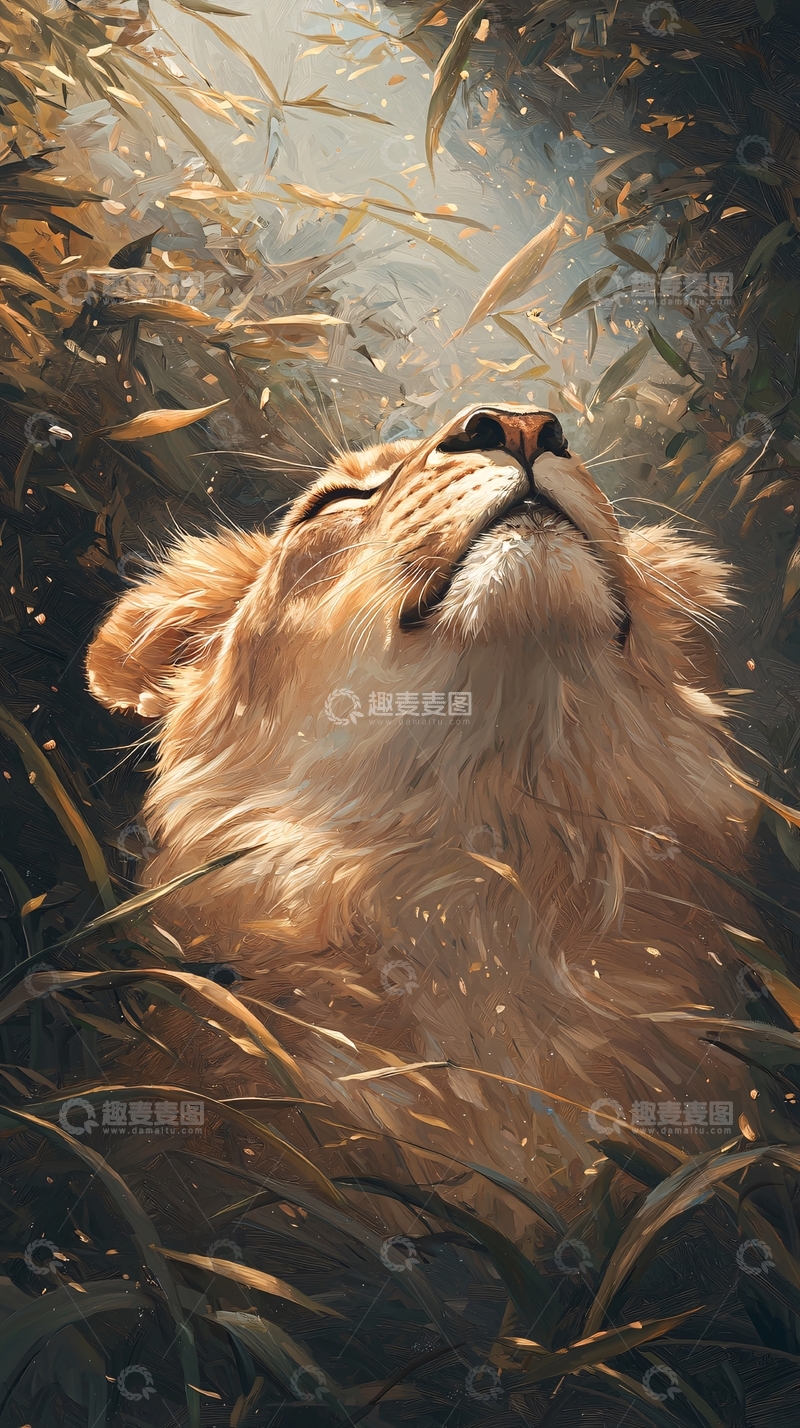 高清大图下载【趣麦麦图】秋日森林中的狮子