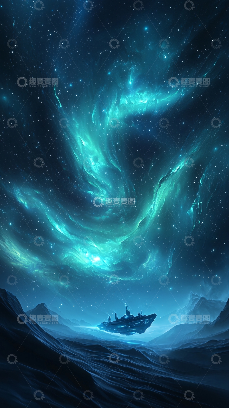 高清大图下载【趣麦麦图】星际飞船与神秘星云