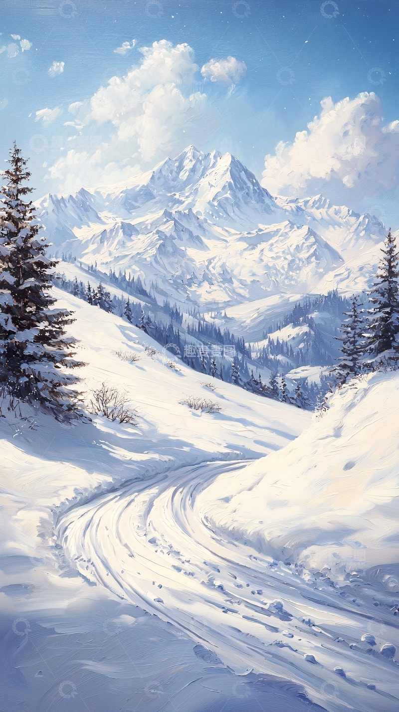 高清大图下载【趣麦麦图】雪景山间小路