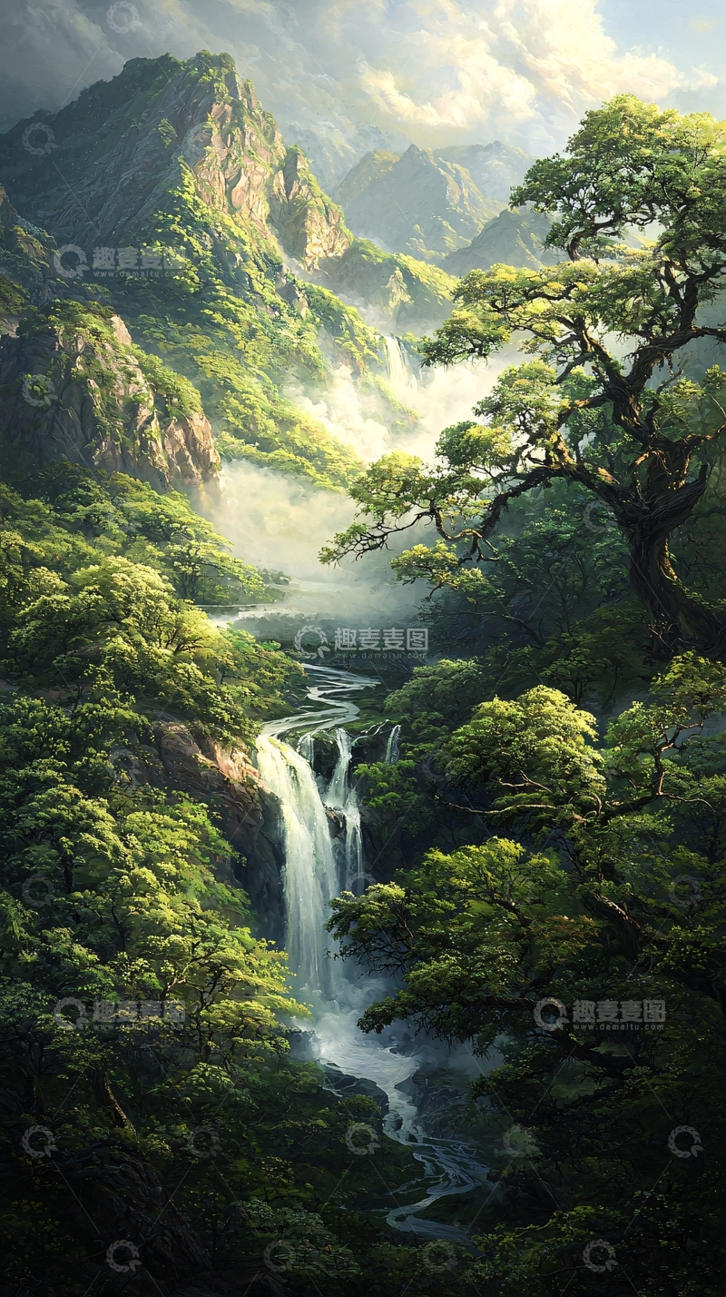 高清大图下载【趣麦麦图】山间瀑布森林风景