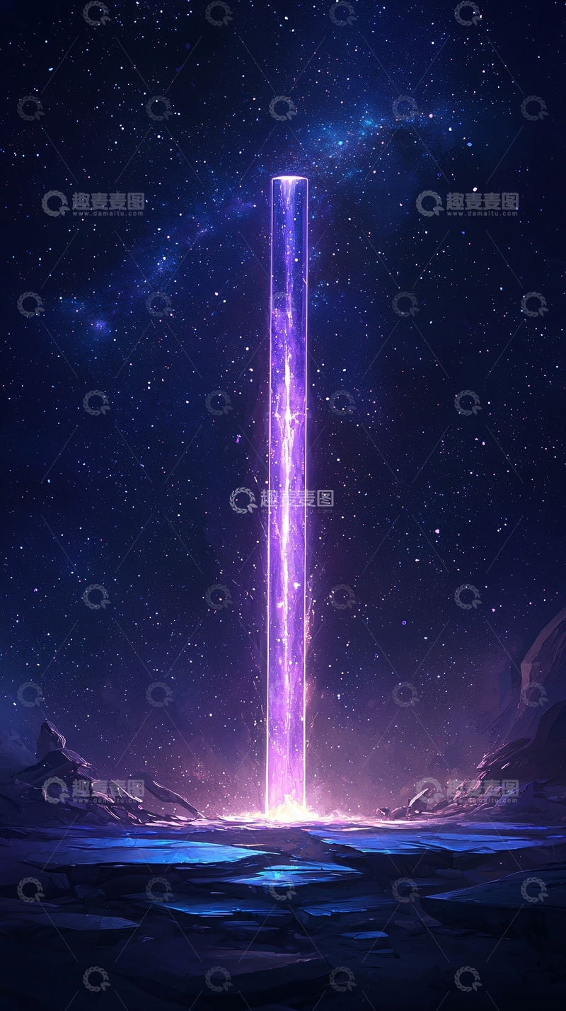 高清大图下载【趣麦麦图】神秘星空中的发光柱