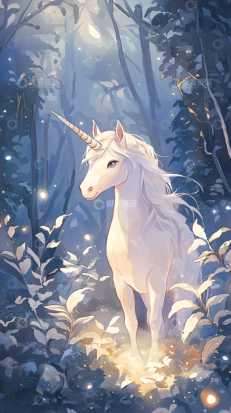 高清大图下载【趣麦麦图】梦幻森林中的独角兽