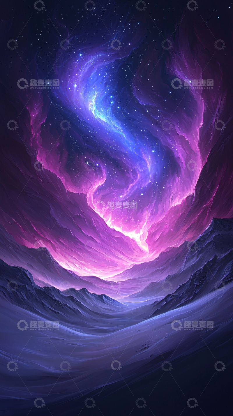 高清大图下载【趣麦麦图】梦幻星空下的山峦