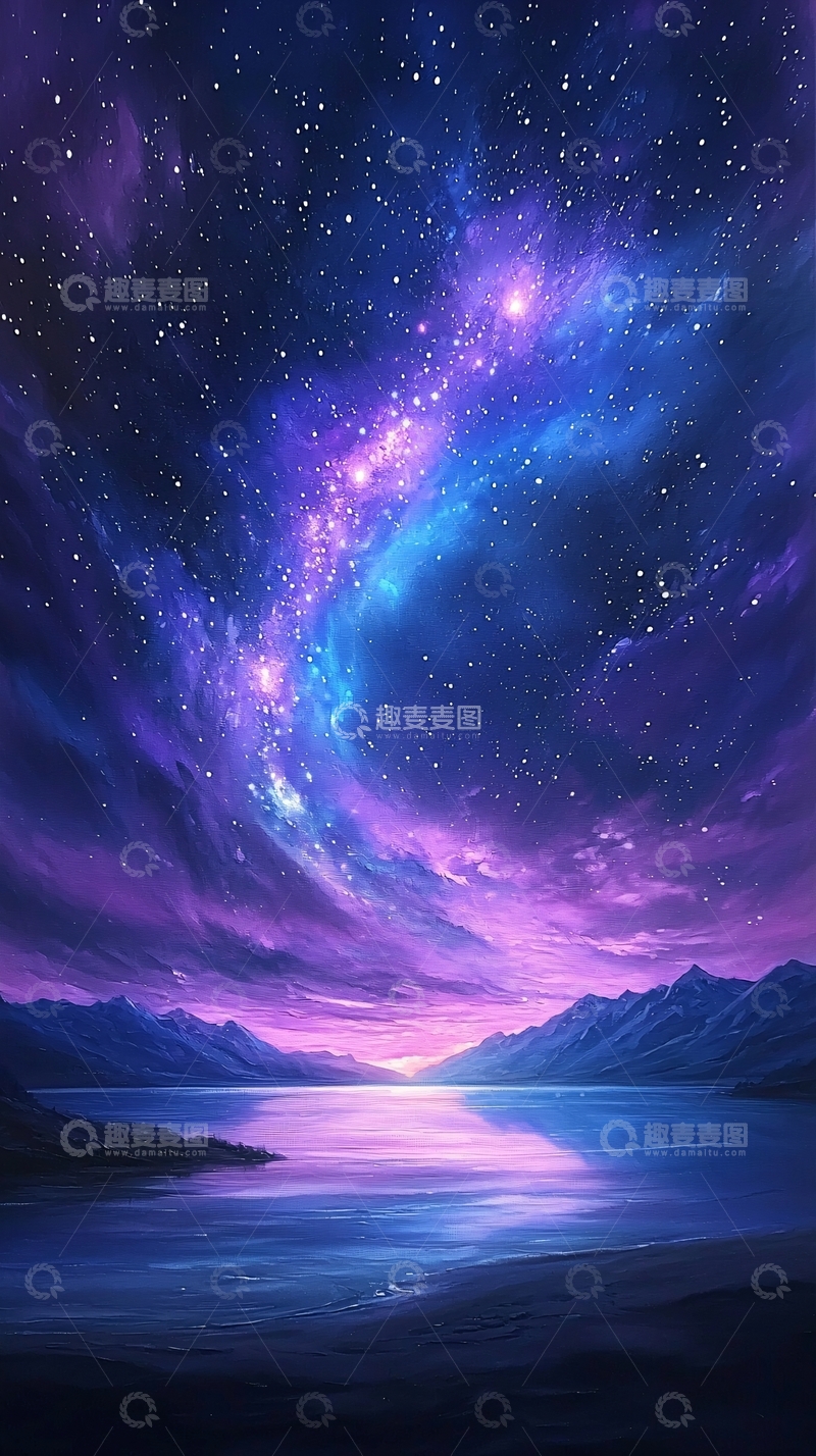 高清大图下载【趣麦麦图】梦幻星空下的湖景