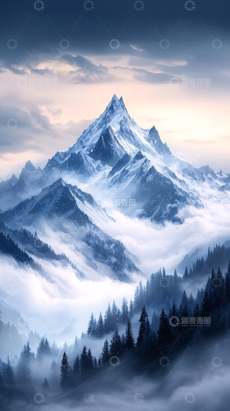 高清大图下载【趣麦麦图】雪峰云海森林风景