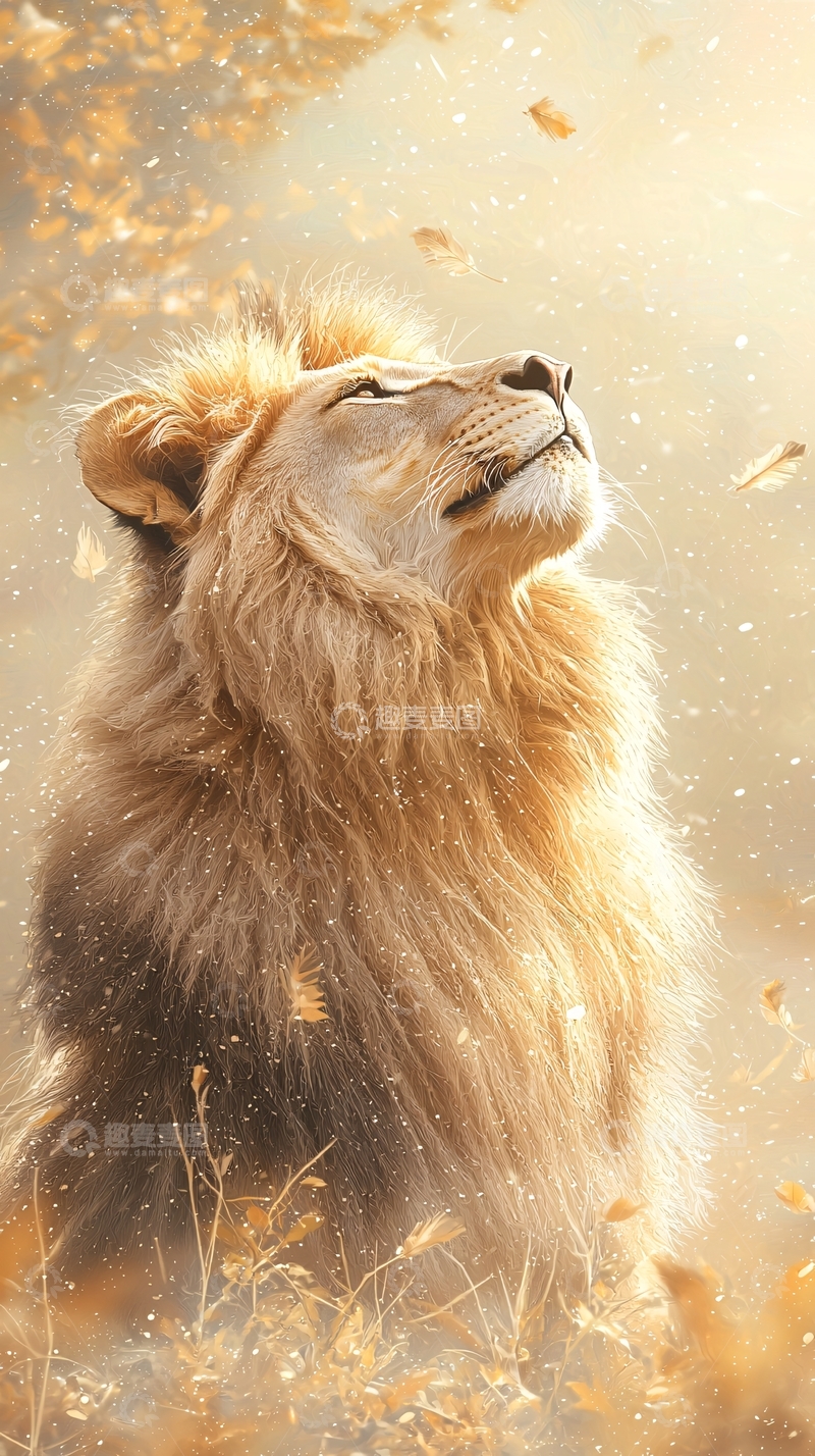 高清大图下载【趣麦麦图】秋日狮子仰望天空
